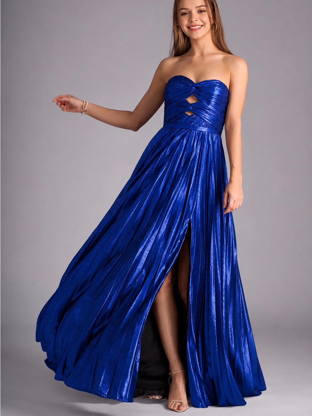 Azazie Royal Blue Strapless Metallic Evening Gown